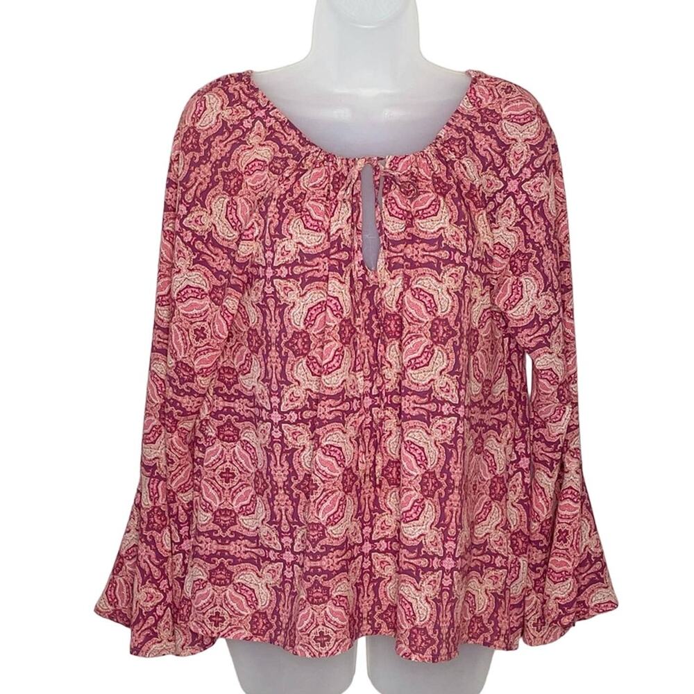 Sanctuary lyric bell sleeve sunset boho tie neck medallion blouse size medium - Picture 2 of 8